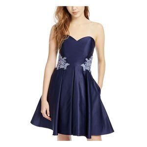 BLONDIE NITES Womens Fit + Flare Short Dress Navy Sleeveless Party Juniors 9